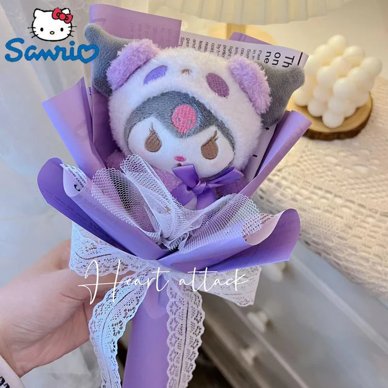 

Kawaii Sanrio Plush Bouquet Doll Festival Anime Cartoon Kuromi Mymelody Cinnamoroll Pachacco Toy Valentine Day Birthday Gifts