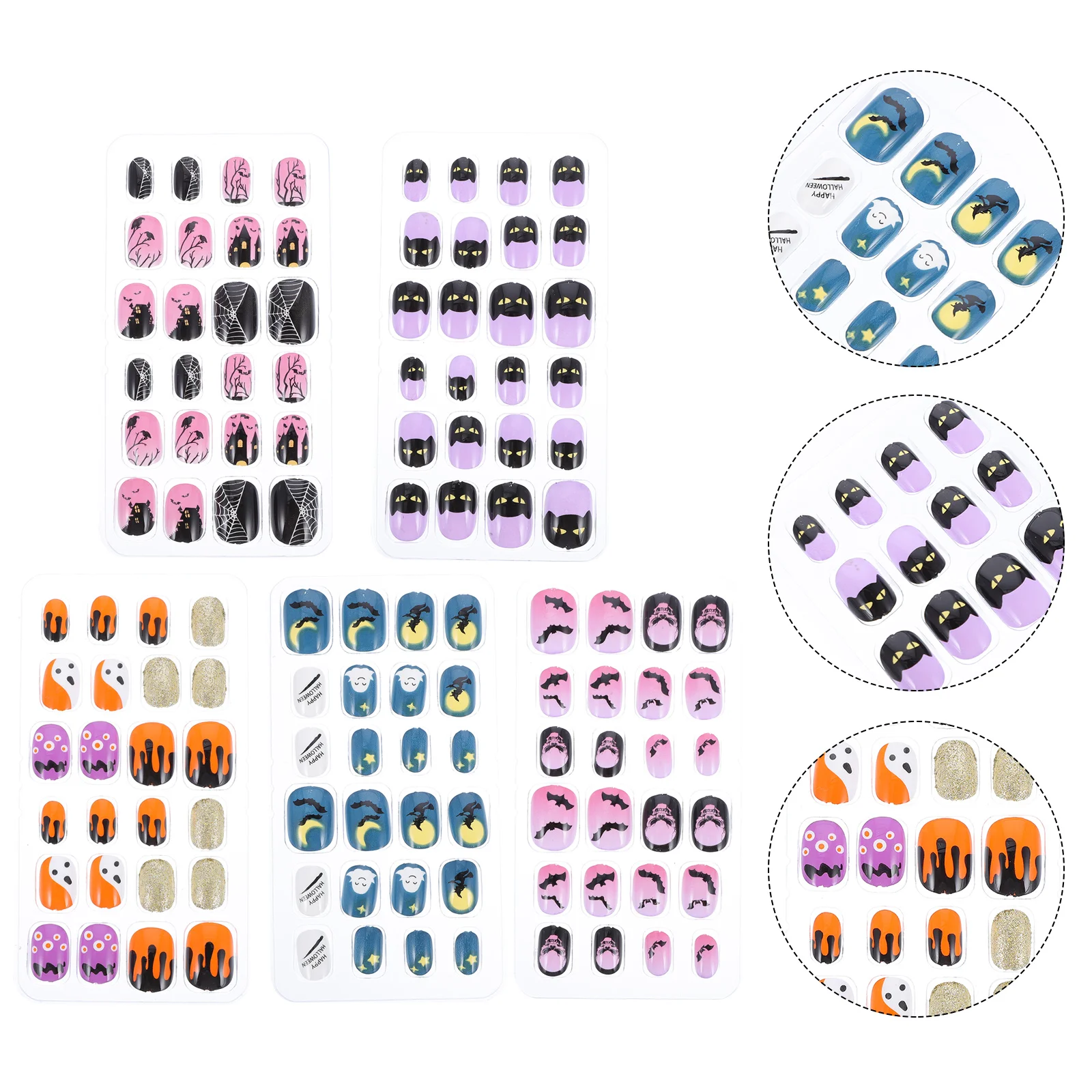 120 Pcs Nail Stickers Halloween Fake Nails Child for Kids False Novelty Manicure Abs Press On Party