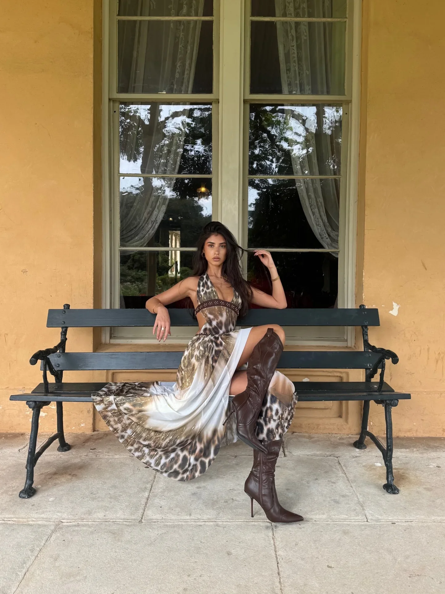 

Leopard Print Halter Maxi Dress Deep V Neck Backless Dress Bodycon Beach Vacation Dress Summer Resort Party Outfit
