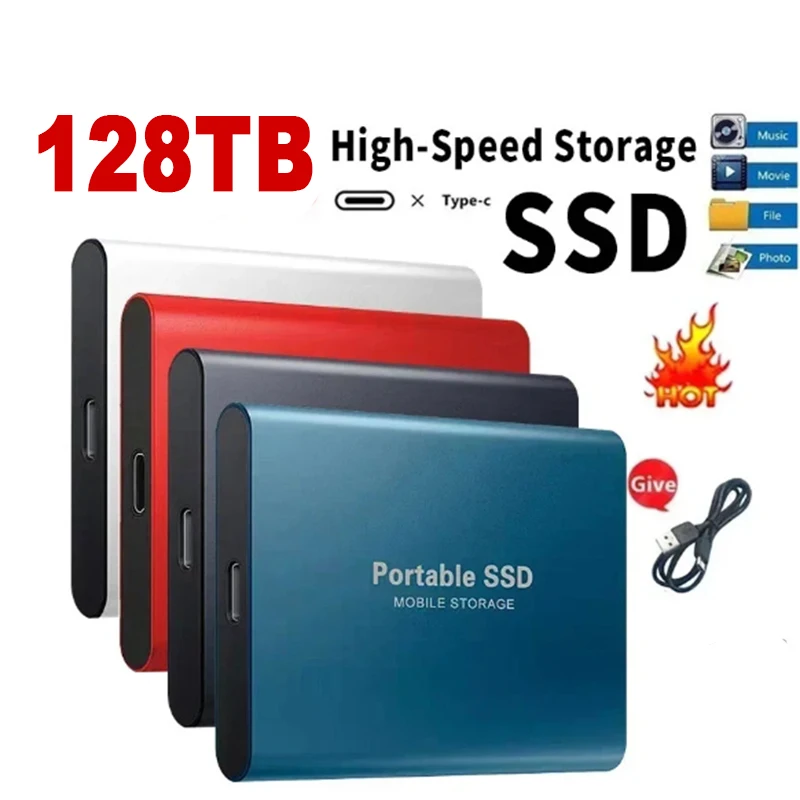 Portable SSD 128TB External  High Speed USB3.1 Hard Drive M.2 Type-C Interface Storage Disk for PC Laptop Mac