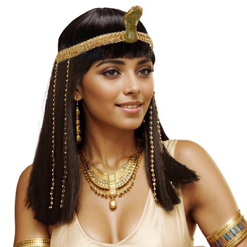 Imagen 2 del producto Peluca de Cleopatra corta y recta para mujer con cuentas de flecos y diadema de serpiente, accesorio de disfraz de Reina egipcia para fiestas de disfraces