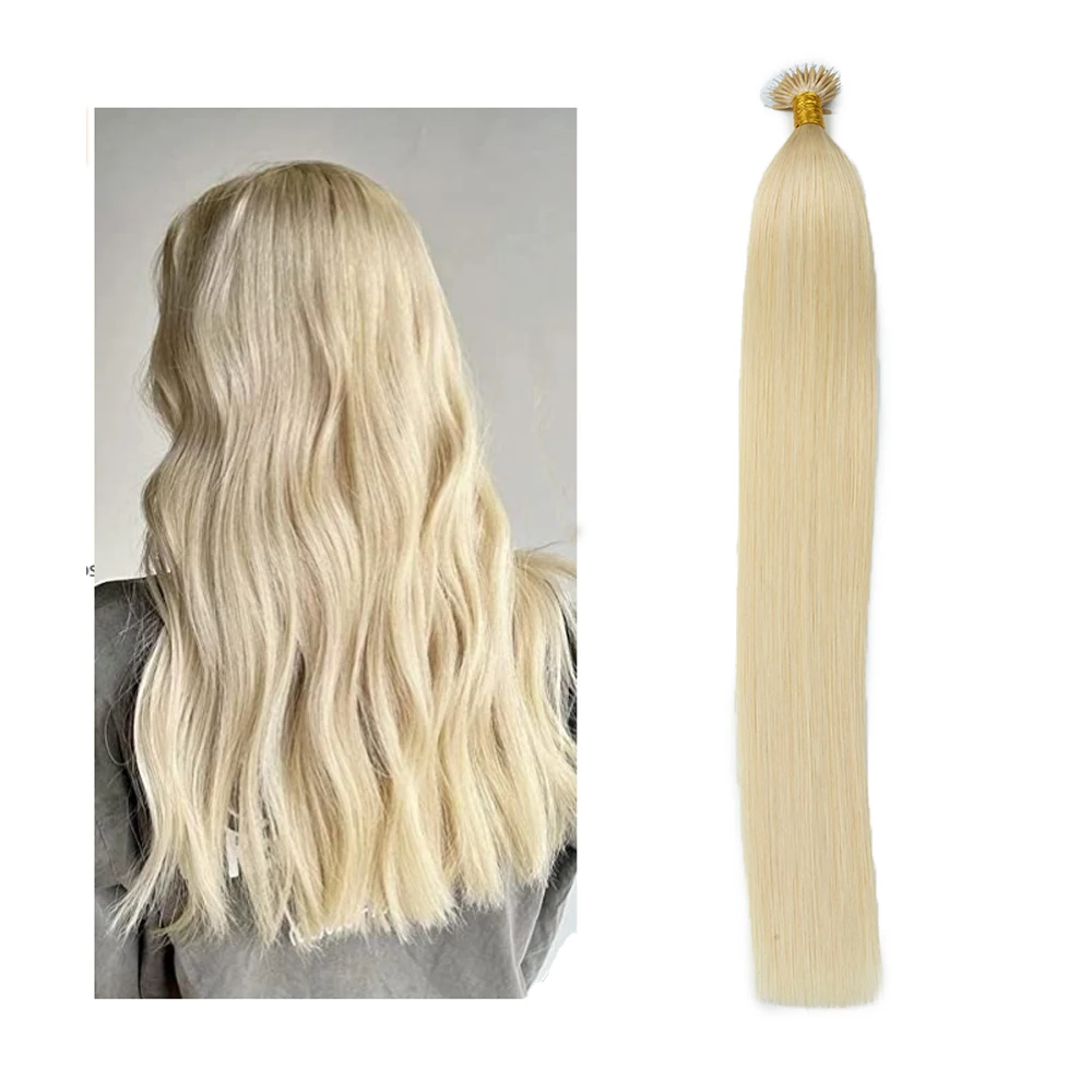 Light Color #60 Real Human Hair Nano Ring Hair Extensions Straight Nano Beads Hair 18-24inch