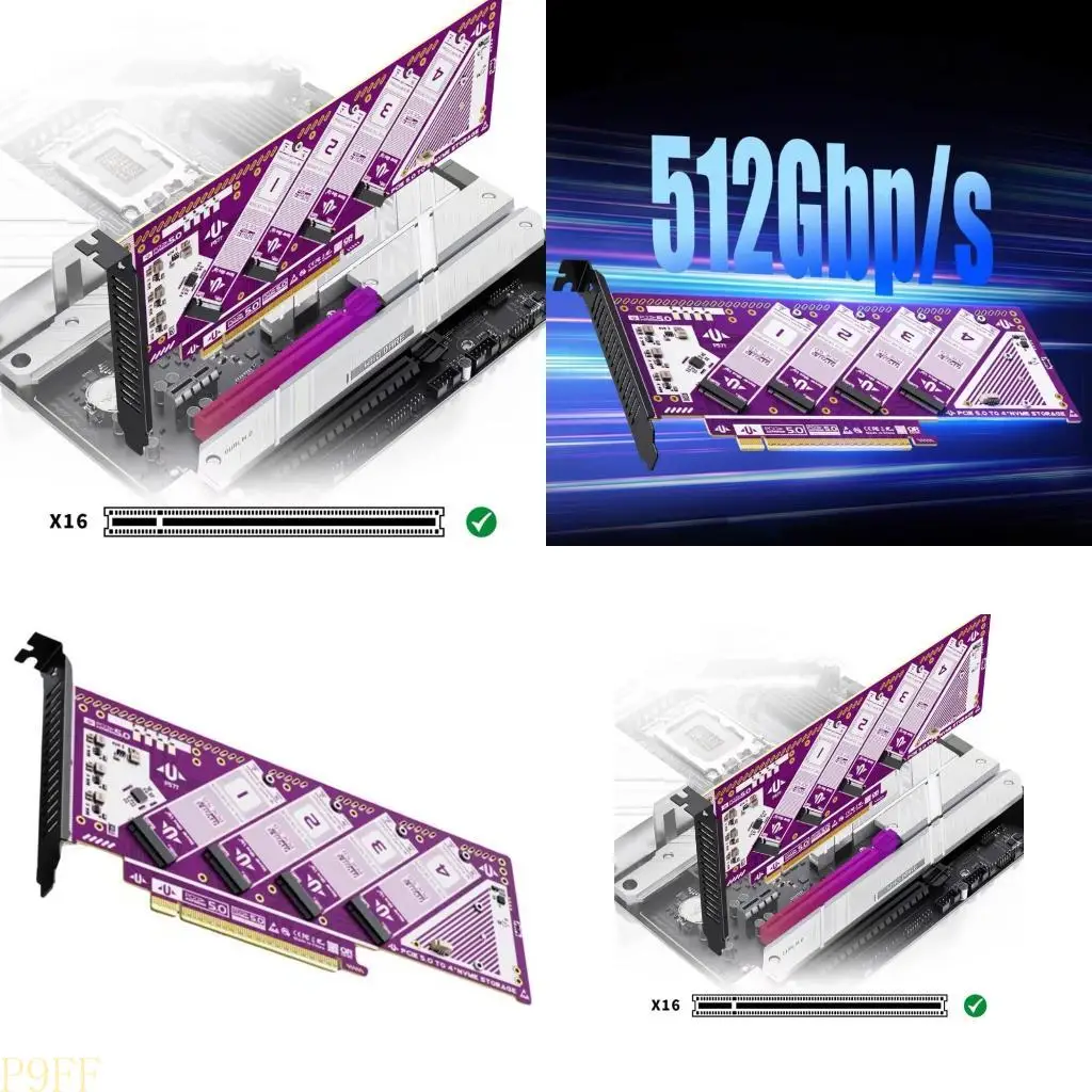 

CS1W 4Port M.2 NVMe PCIe 5.0 Expansion Card 4 Bay Support 32GT/s Speed Enhanceds Thermal Design