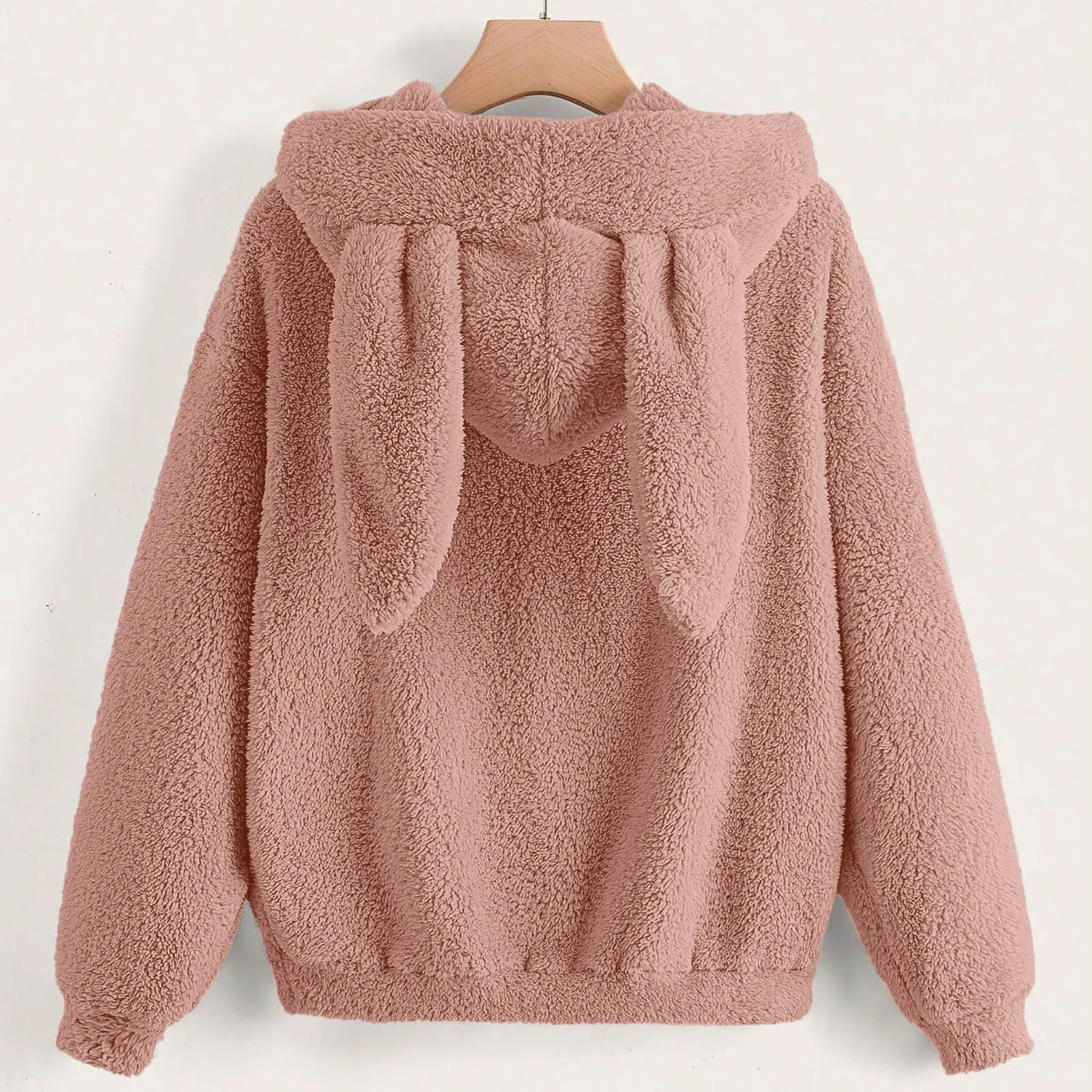 Women Fashion Fleece Warm Hoodies Jacket Coat Vintage Long Sleeve Pullover Female Outerwear Cute Rabbit Ear Cap Chic Tops