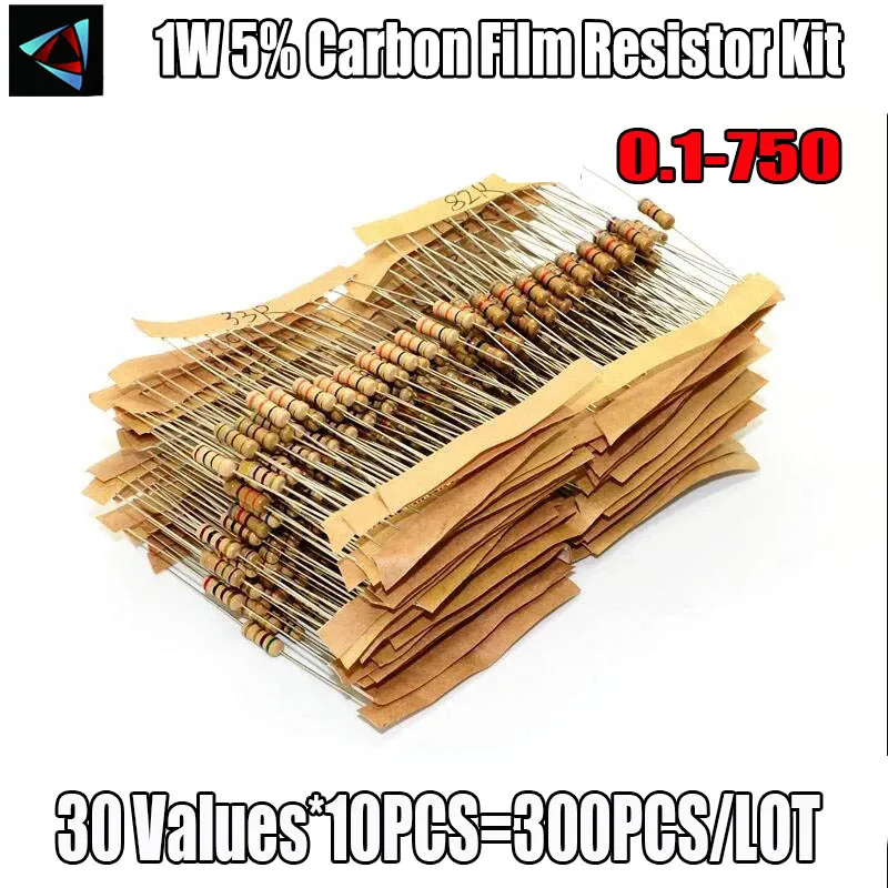 

300PCS Resistor Kit 1W 5% 30values X 10pcs Carbon Film Resistance 0.1-750 ohm Set 0.1R - 750R