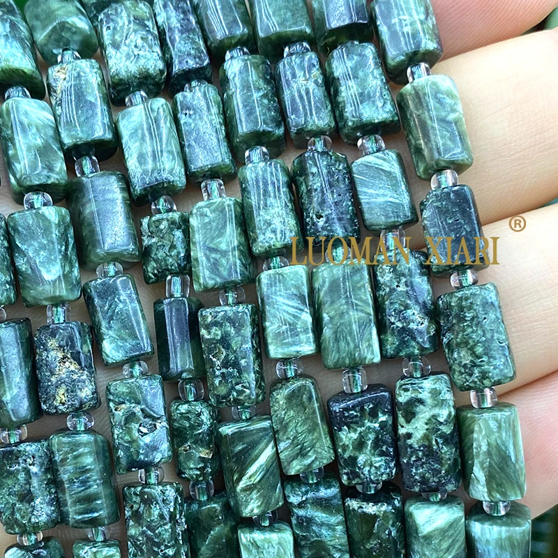 7-8mm Natural Stone Irregular Cylinder Green Charoite Spacer Beads for Jewelry Making Diy Earrings Bracelet Charms Accessories