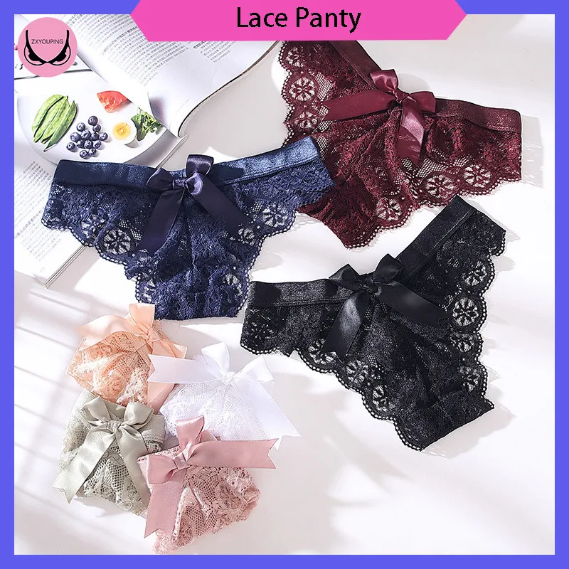 

Sexy Lace T Back Panties for Women Big Bow Hollow Out Thong Breathable G String Low Waist Panty