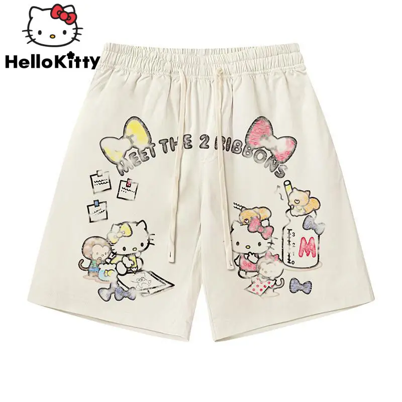 Sanrio Hello Kitty Print Casual Shorts Vrouwen Zomer Losse Sport Vijf Kwart Broek Japanse Stijl Schattige Y 2K Meisje Shorts