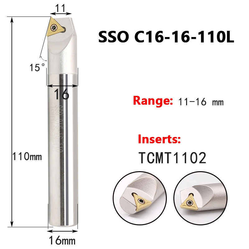 SSO เครื่องตัดไมล์15องศาเครื่องกลึงขนาดเส้นผ่าศูนย์กลาง16มม. 20มม. ที่ยึดเครื่องมือ CNC เครื่องมิลลิ่ง tcmt คาร์ไบด์แทรกเครื่องมือลบมุม