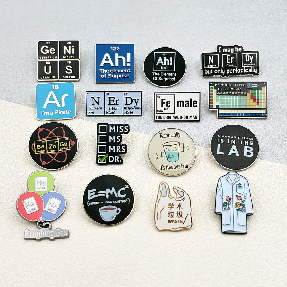 Chemistry Enamel Pins Periodic Table Dopamine Chemical Formula Lab Flask Brooch Backpack Clothes Badge Decor Science Jewelry Gif