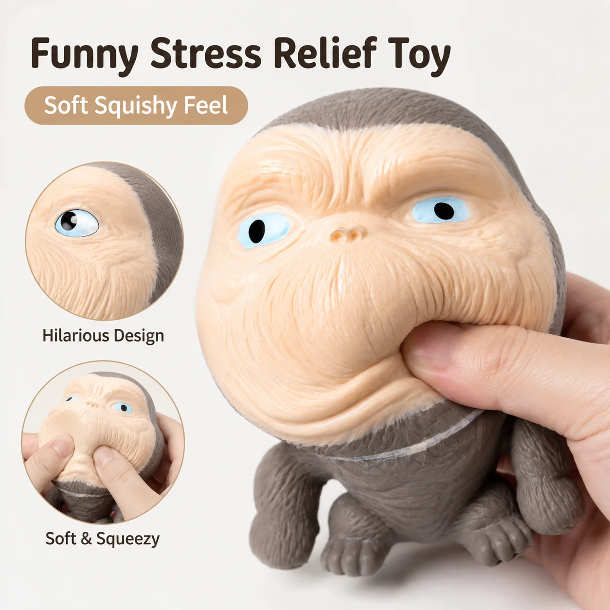 1pc Funny Ugly Gorilla Squishy Toy Soft Squeeze Stress Relief Fidget Toy Realistic Wrinkled Face Monkey Sensory Relax Ornament Novelty Gift For Kids Teens Adults Office Classroom Daily Decompression