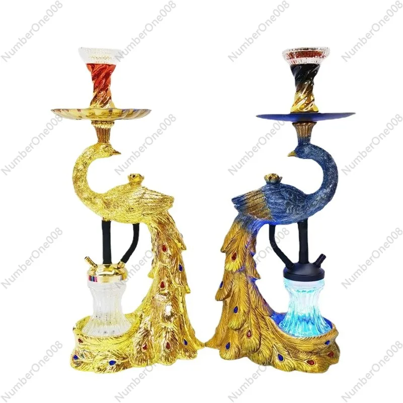Set Hookah Arab Bentuk Merak - Kerajinan Resin, Saluran Asap Belakang, Desain Elegan untuk Dekorasi Bar Rumah