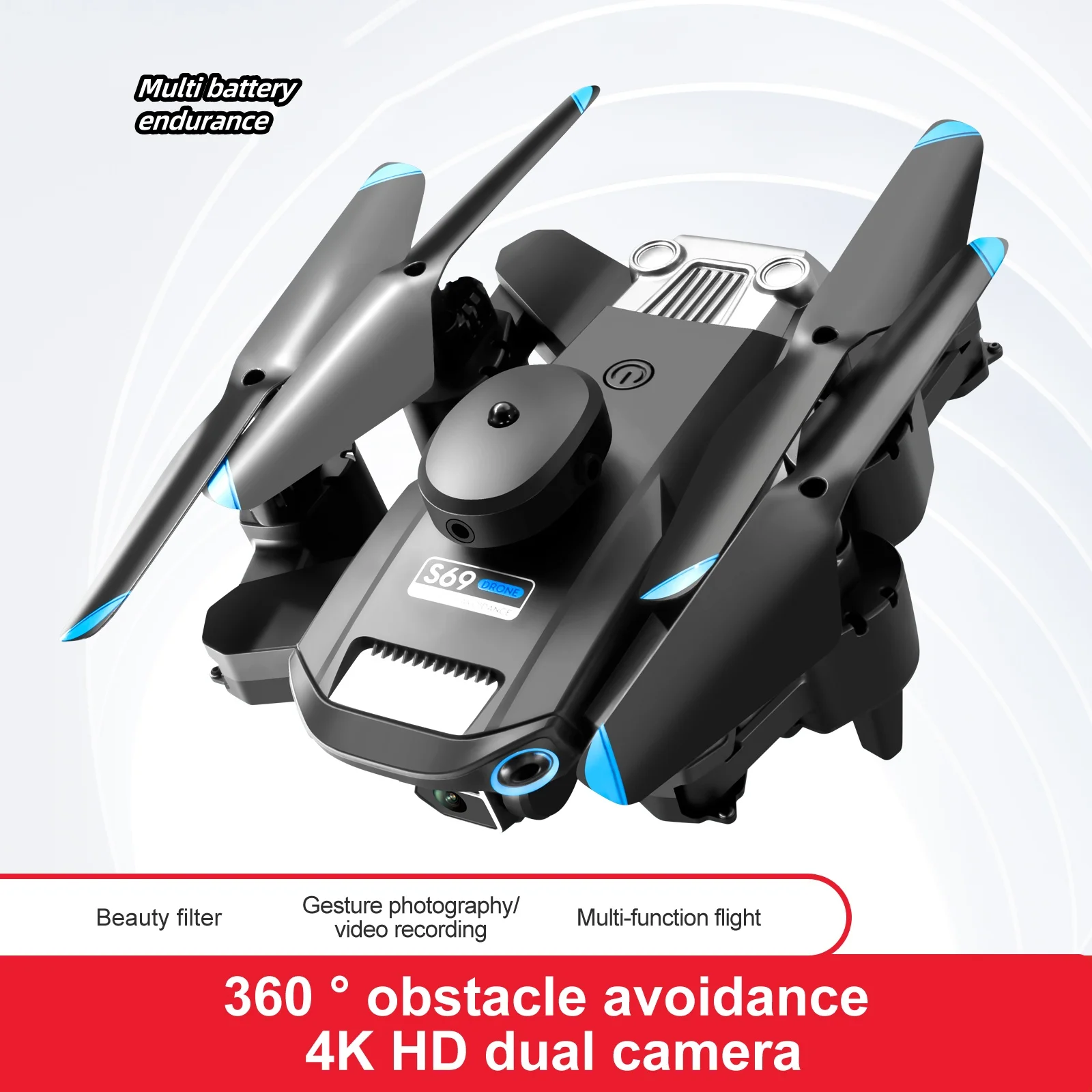 

2024 S69 Drone Foldable QuadcopterWIFI FPV HD Aerial Photography Wide Angle Dual Camera Professional With 1080P Brushless RC