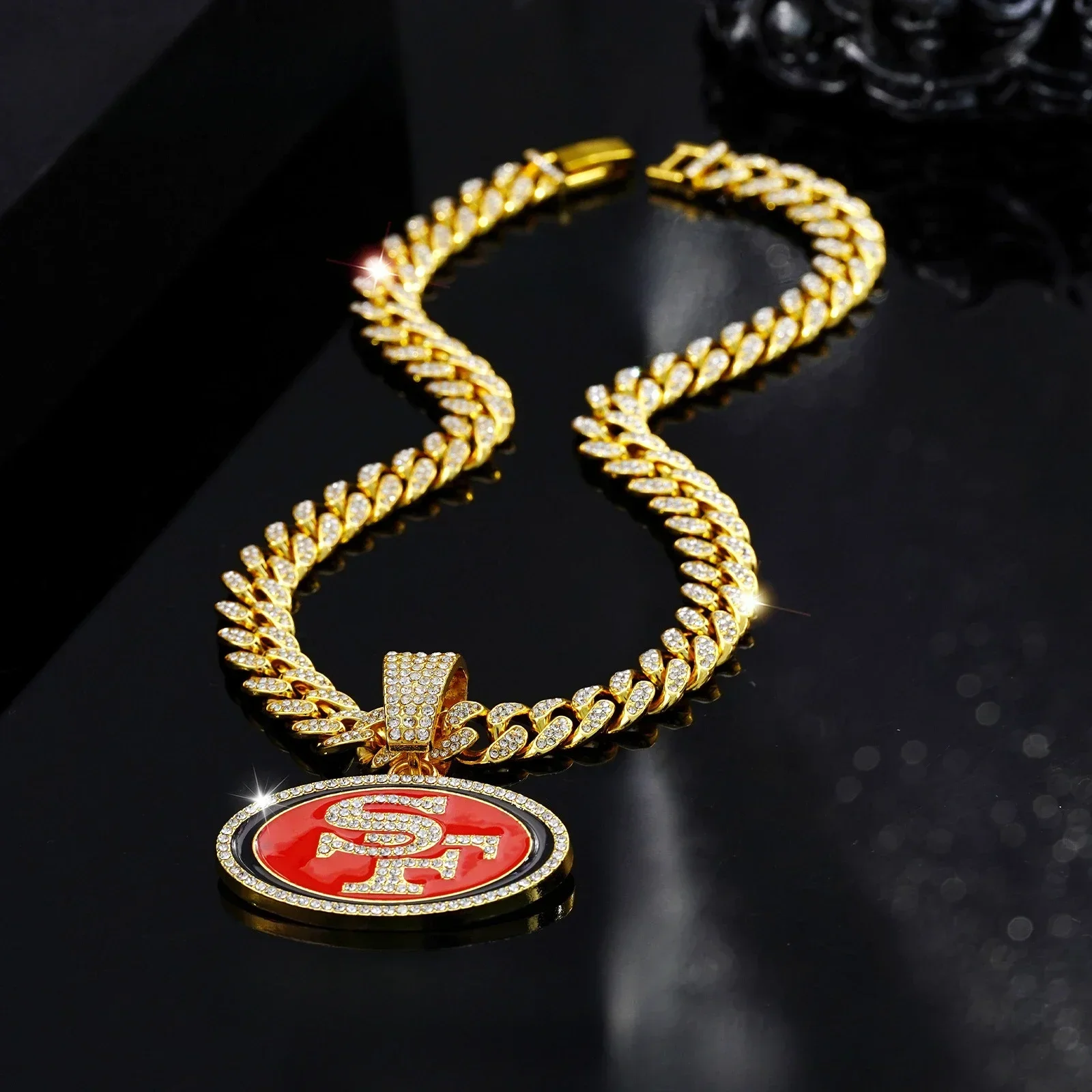 Stand out with the SF Hip Hop Pendant Necklace Designed For Fans OF Football Hip Hop Punk Iced Out Cuban Jewelry