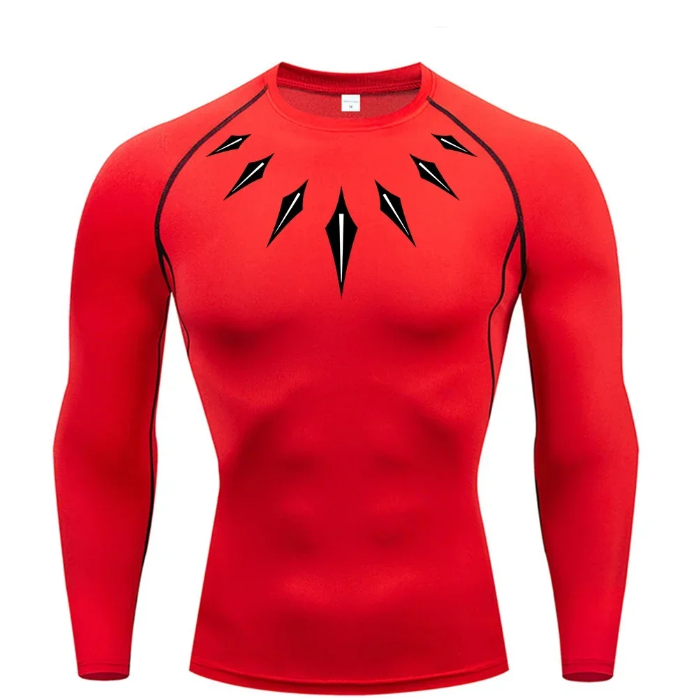 Men's Quick-drying Fitness Long-sleeved Spring and Autumn Breathable Compression Shirt Printed Sports Base Thin T-shirt S-3XL