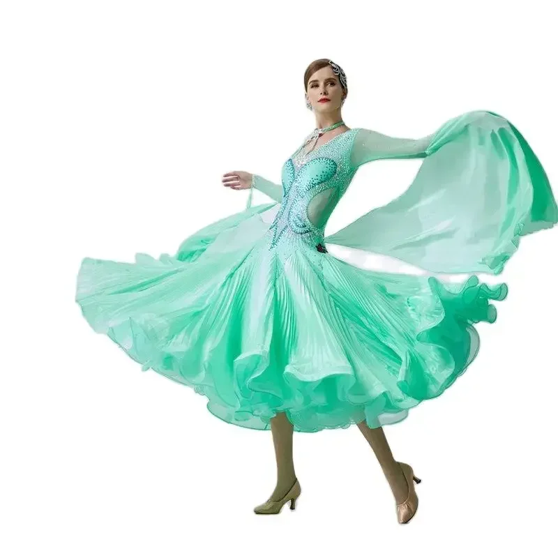 

Young Girls Dresses National Standard Modern Ballroom Dance Wear, Dress with Folds of Pearl Silk