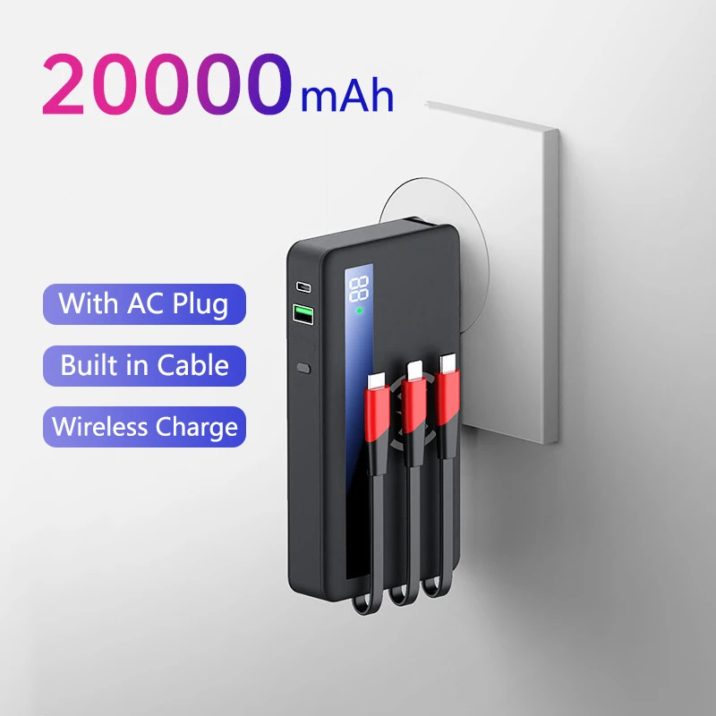 

Wireless Charger Power Bank 20000mAh With Cable Plug Wall Charger 22.5W Fast Charging for iPhone 15 16 Samsung Xiaomi Powerbank