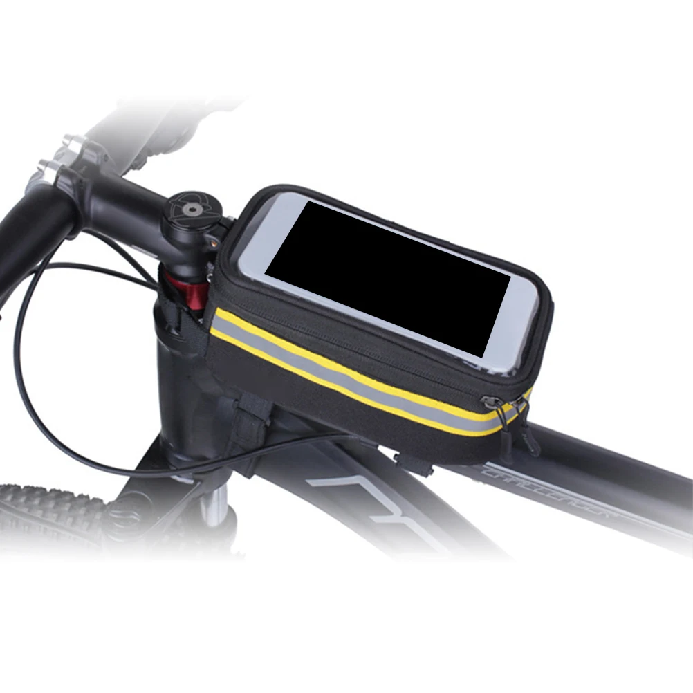 

Waterproof Bike Bag Frame Front Head Tube Cycling Bag Saddle Bag Mountain Bike Accessories（Yellow, L)