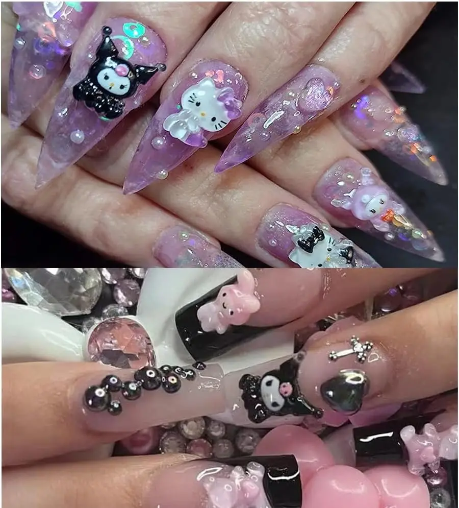 Dijes de Arte de uñas de gato de gatito 3D, decoraciones de uñas de unicornio Tembelle Kawaii de dibujos animados, arte de uñas, limo de uñas de resina, caballo arcoíris Helo