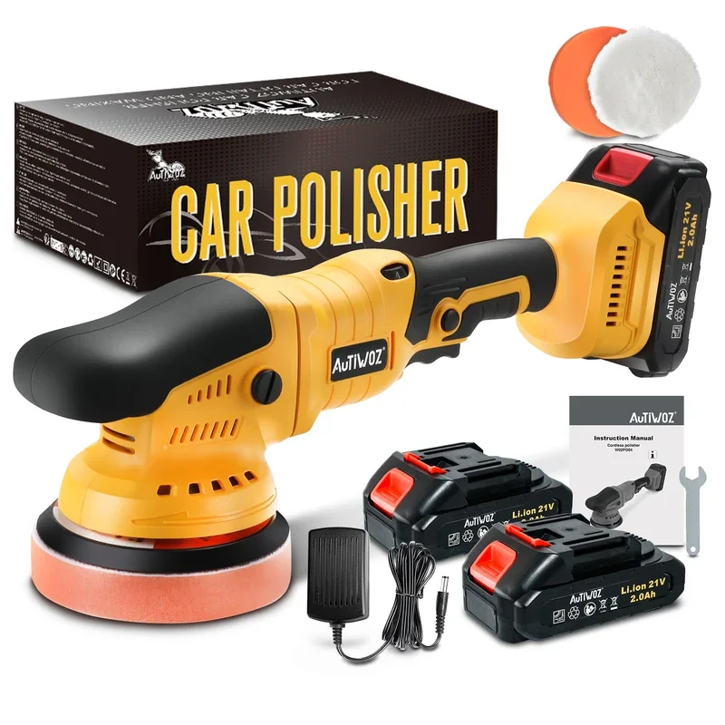 AUTIWOZ Cordless Polisher 125mm 6-Speed Random Orbital Polisher with Self-Adhesive Pad and Overheat Protection