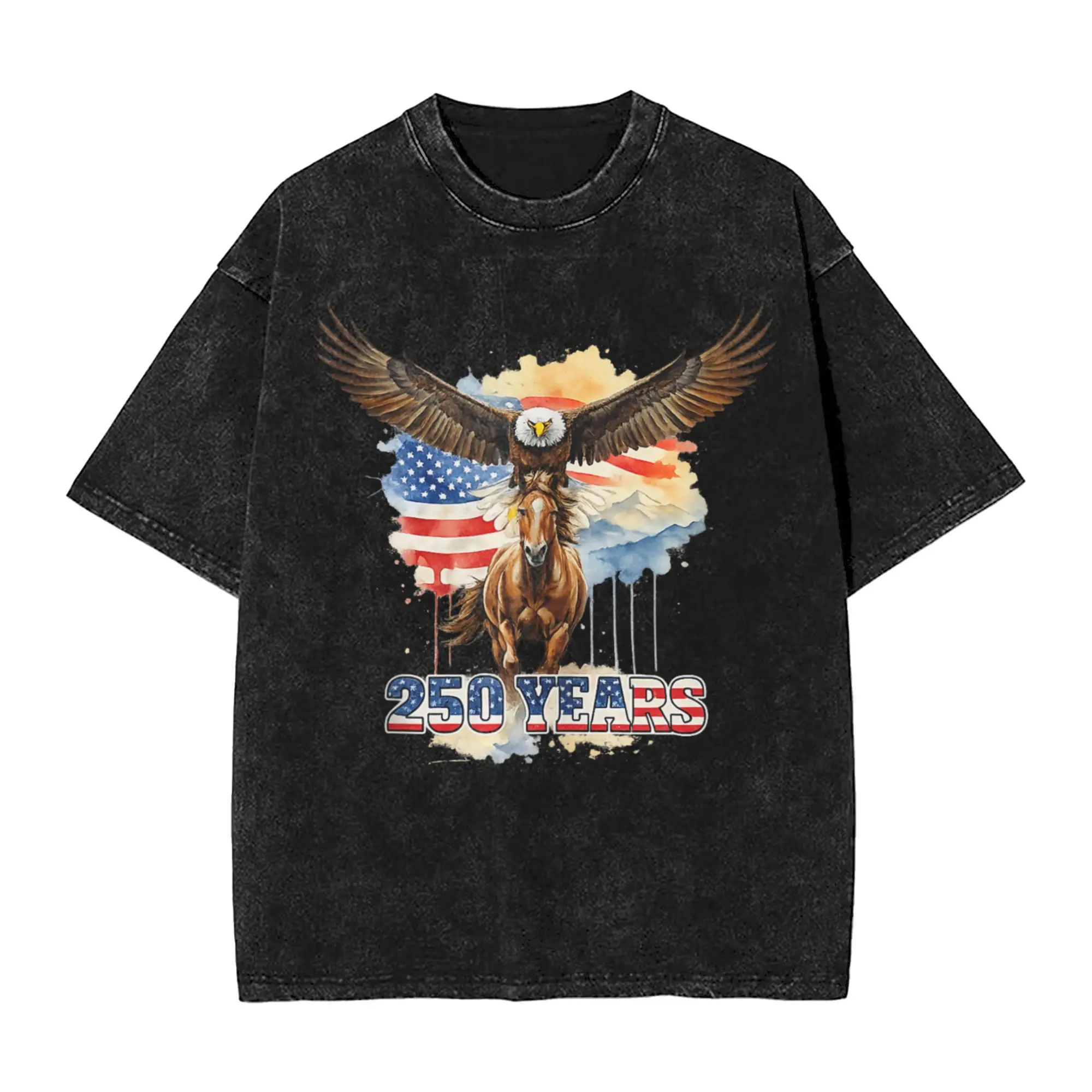 Men's USA 250th Anniversary Bald Eagle Clydesdale Horse T-Shirts Tees Summer Short Sleeve T-Shirt O Neck Harajuku Casual Tshirt