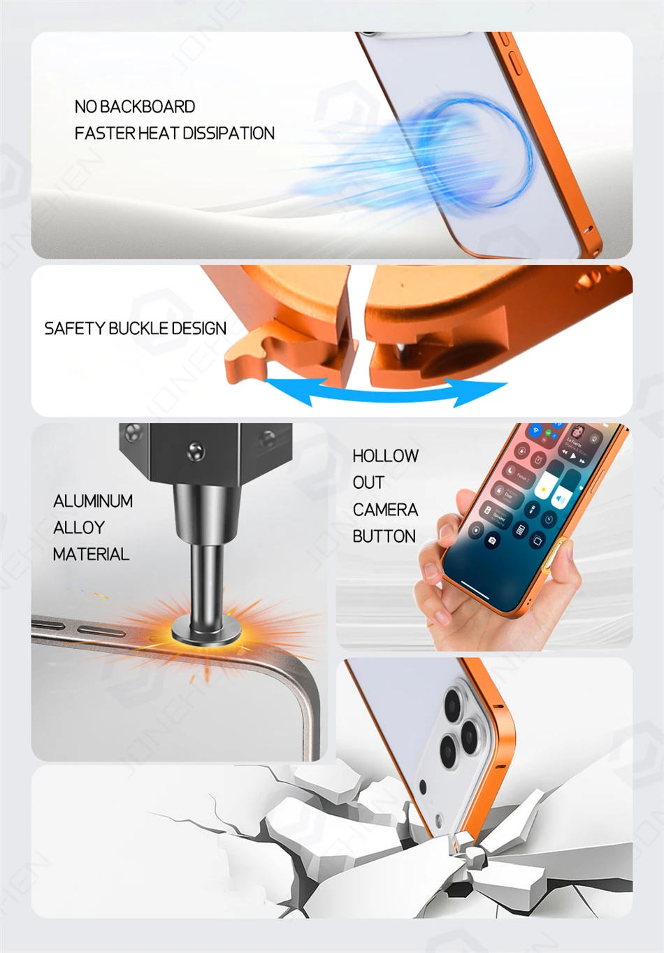 Für iPhone Air 12 13 14 15 16 17 18 Pro Max 18p Dünne Hülle Orange Dünner Bumper Luxuriöser Leichter Aluminium-Metallrahmen Legierungs-Schutzhülle – Detail 4