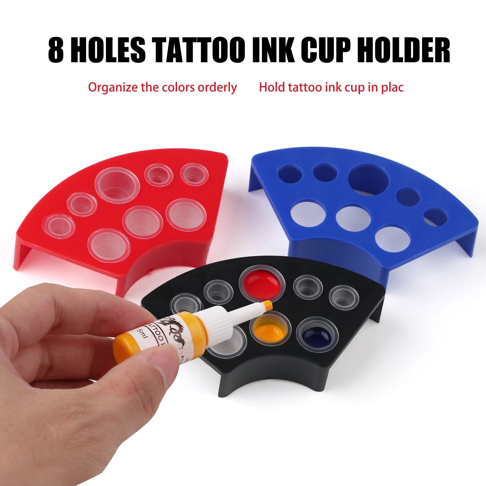 1PCS Plastic Cover Tattoo Ink Pigment Cups Caps Stand Holder Storage Container Standing Rack Tattoo Accessories Black/Red/Blue