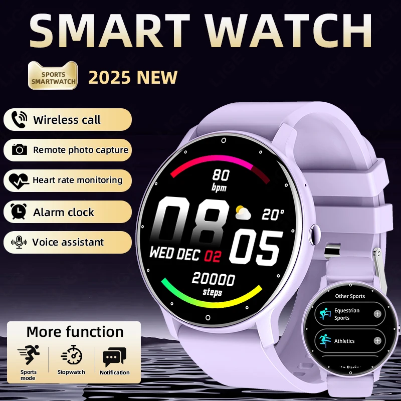 LIGE 2026 Women SmartWatch Men Bracelet Fitness Sports Smart Clock Flashlight Voice Call Waterproof For Android IOS Smart Watch