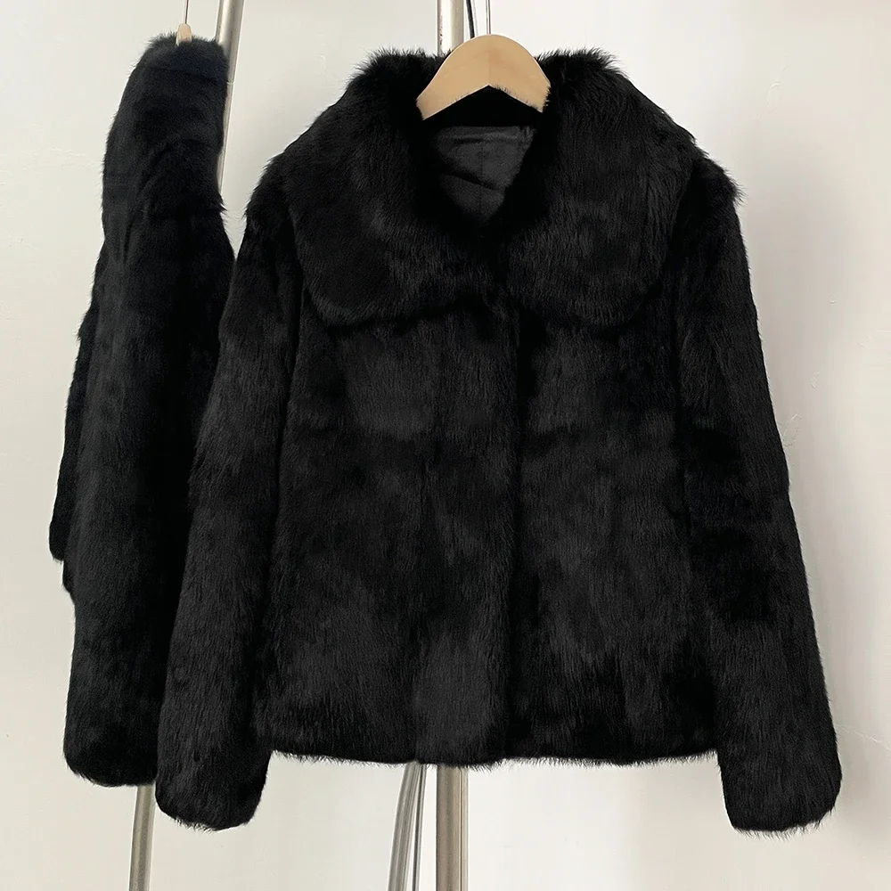 2025 novo curto natural jaqueta de pele de coelho outono inverno roupas femininas moda digna quente casaco de pele real feminino outerwear senhora