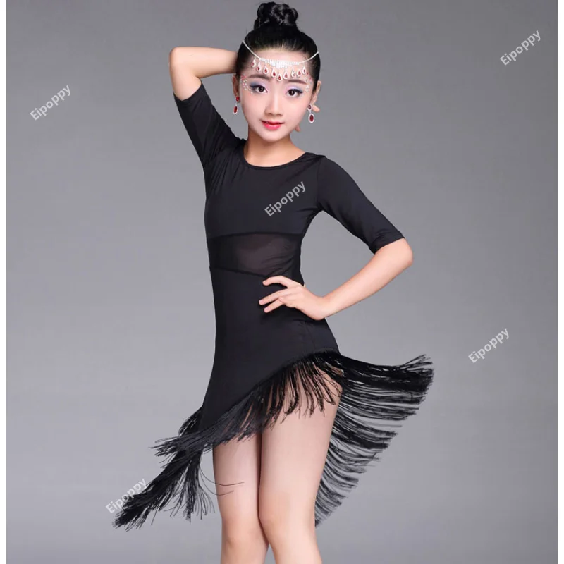 

Children Latin Dance Dress 2024 News Swing Dance Dress Fringed Tango Salsa Ballroom Kids Dresses for Girls Costume Competition