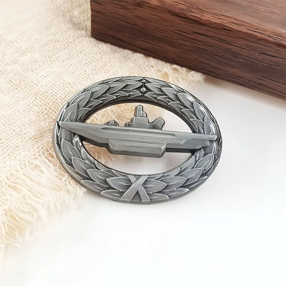 German Navy Kriegsmarine Submarine U-Boot War Badge With a Wreath of Oak Leaves Retro Submariner Brooch Collectible Jewelry Gift