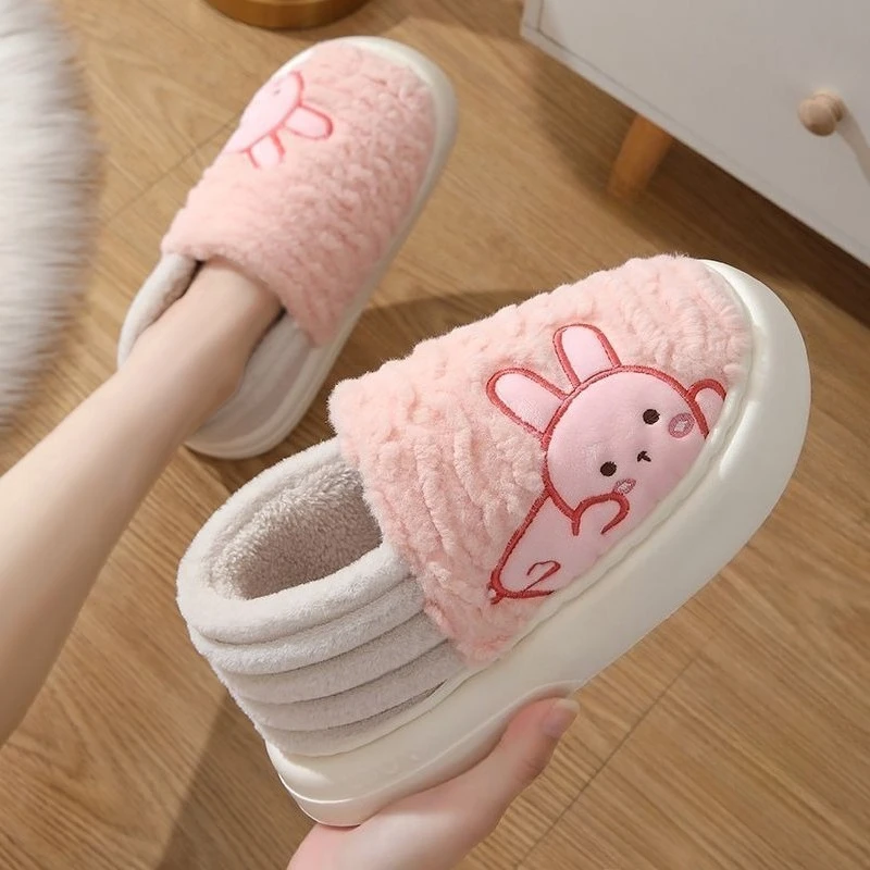

Women's Cute Rabbit Cotton Slippers Thick Sole Full Heel Coverage Indoor Winter Warm Slippers Cozy Home Footwear Trendy Design