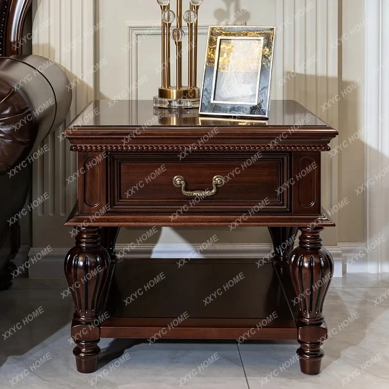 

Q Solid wood retro living room sofa side storage table side cabinet coffee table walnut light luxury bedside table