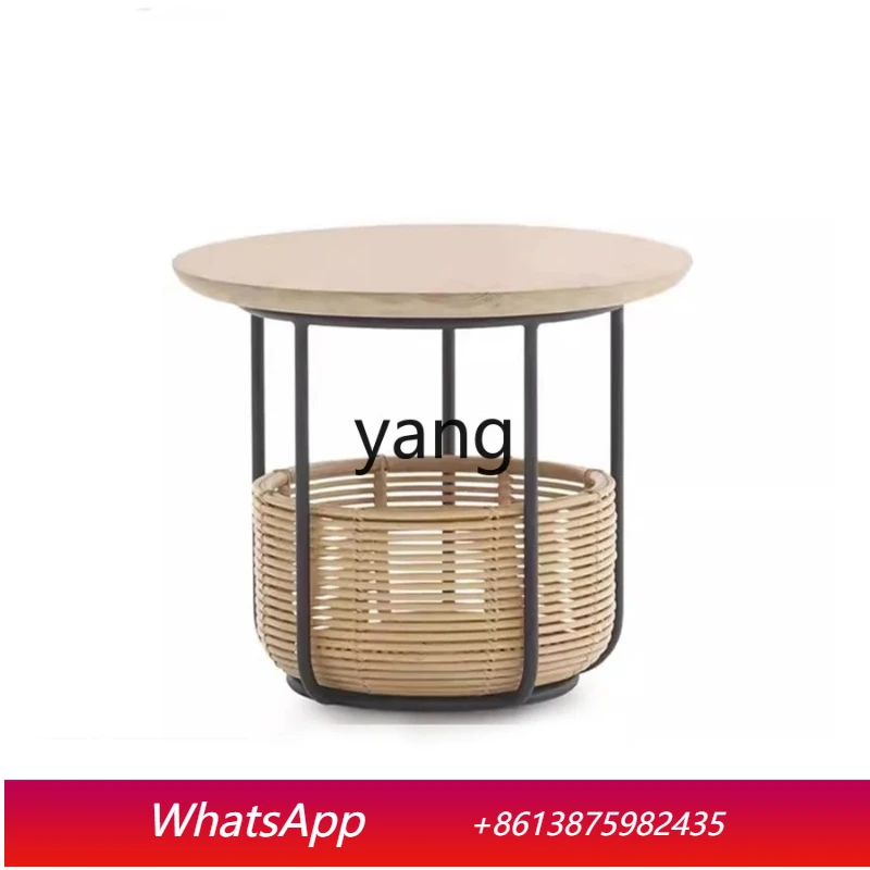 

LMMOutdoor Rattan Tea Table Garden Balcony Teak Round Table Outdoor Waterproof Aluminum Alloy