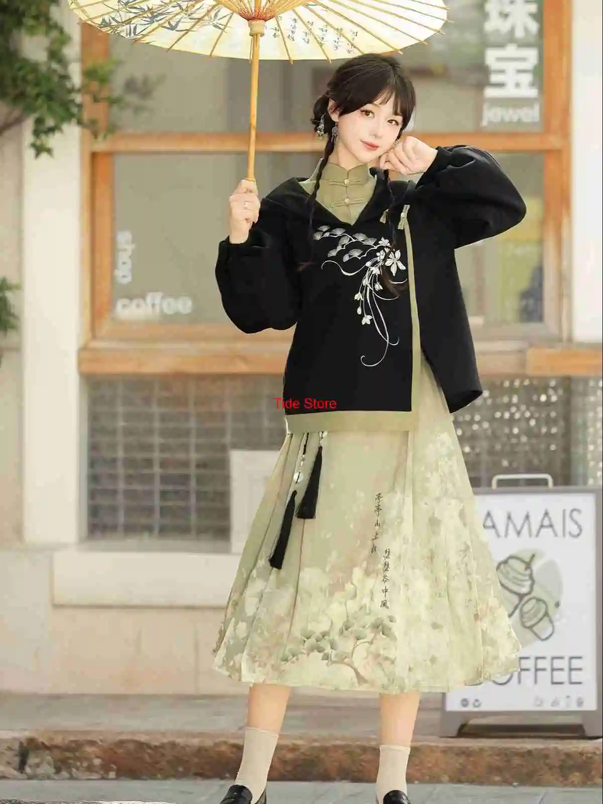 

Wensong Improved Hanfu for Women Daily New Chinese Style Han Element Sweatshirt Mamian Horse Face Skirt Spring Autumn