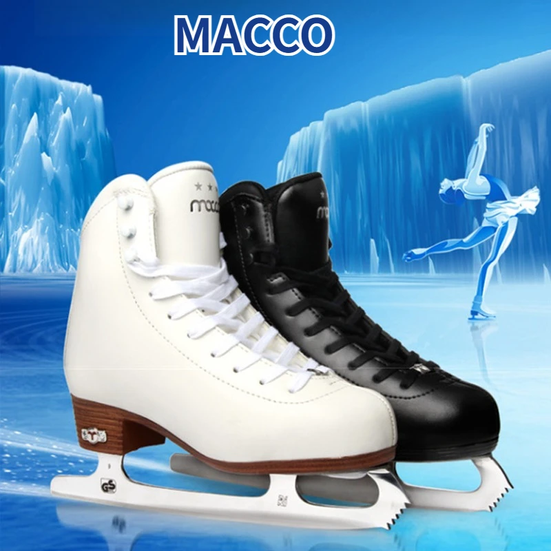 MACCO Women Men Figure Ice Skates Shoes with Stainless Steel Blade Genuine Leather Warm Waterproof for Beginners Kids & Adults