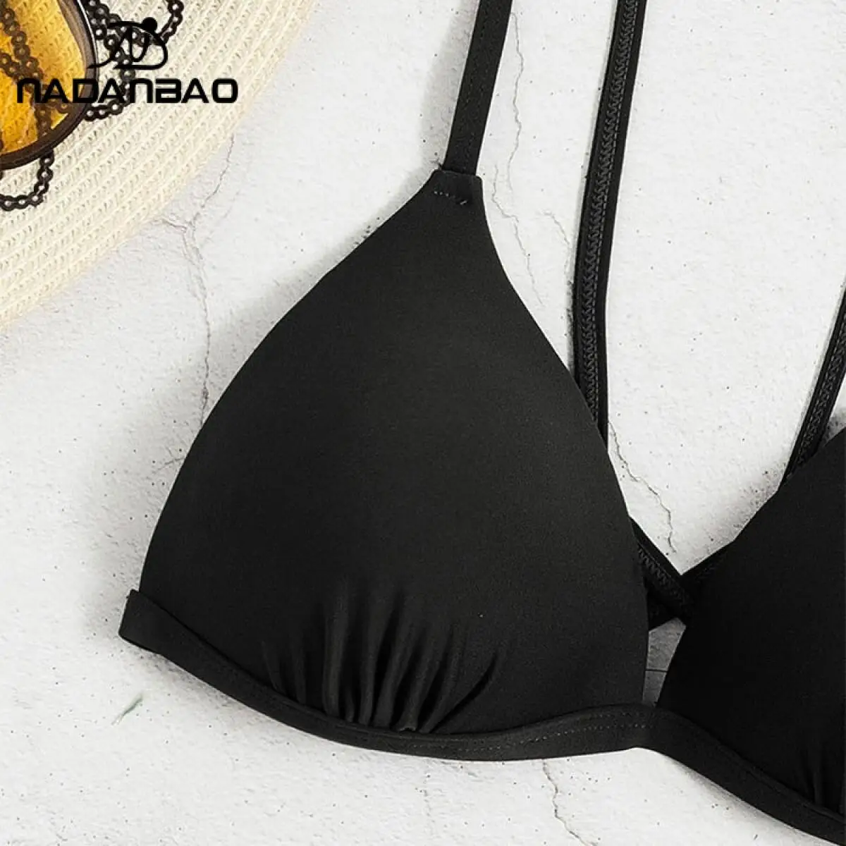 Nadanbao Costume da bagno vintage casual in due pezzi diviso basic da donna sexy tinta unita cravatta posteriore imbottita bikini taglio alto