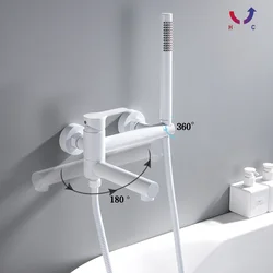 욕실 황동 목욕 수도꼭지 싱글 핸들 믹서 핸드 헬드 샤워 벽 마운트 욕조 수도꼭지 화이트 매트 블랙 닦았 골드 그레이