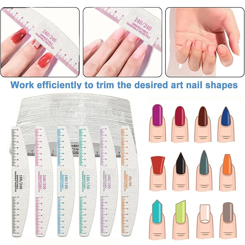 50/100 個ルールプリント爪やすり木製サンディングバッファブロックペディキュアマニキュア UV ジェルマニキュアプロ爪やすり人工爪