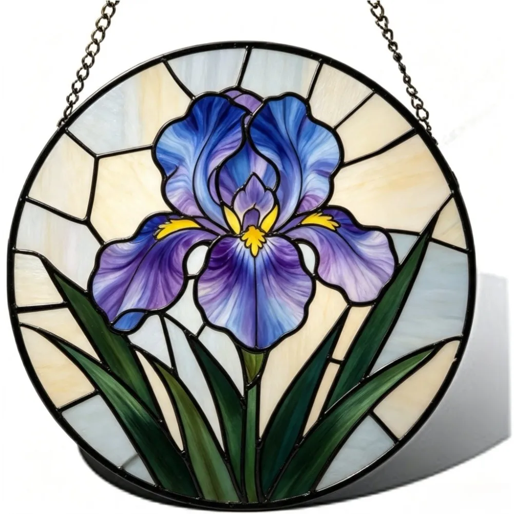 Glass Sun Catcher Purple Blue Flower Design for Windows For Doors Outdoor Indoor Decor Stained Glass Hanging 20cm