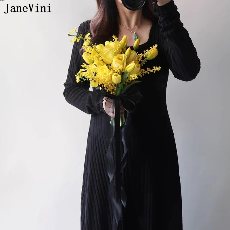 JaneVini New Designer Yellow Roses Tulip Bridal Bouquets Handmade Silk Flowers Bride Bridesmaid Fake Bouquet Wedding Accessories