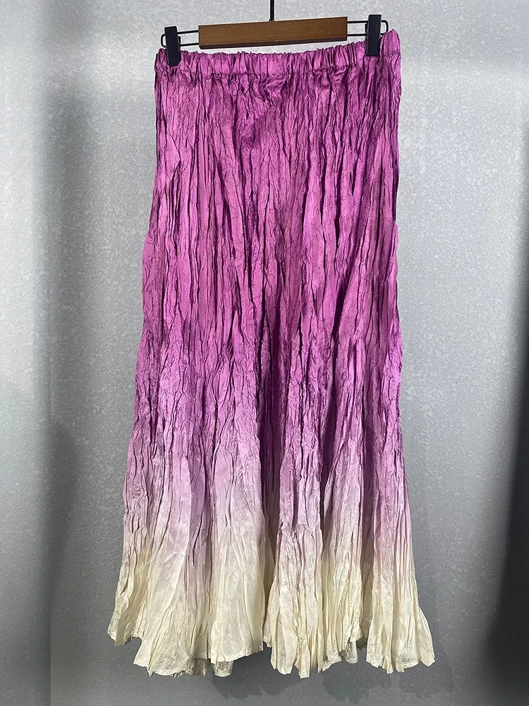 Versatile Fashion Loose Elastic Pleated Skirt Miyake Drape Wrinkled Pleated Gradient Colour Women's Semi-skirt 2025 Summer New