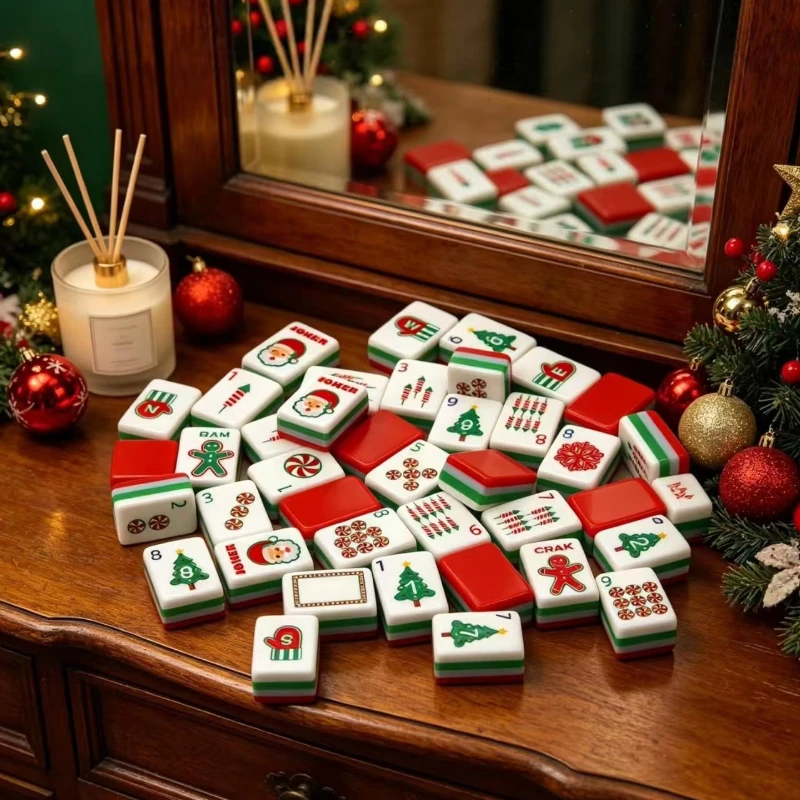 American Christmas Mah jongg Tiles 160pcs 4-Layer Acrylic Engraved US Mahjong Game Set Luxury Mahjong Tiles for Family Club Game