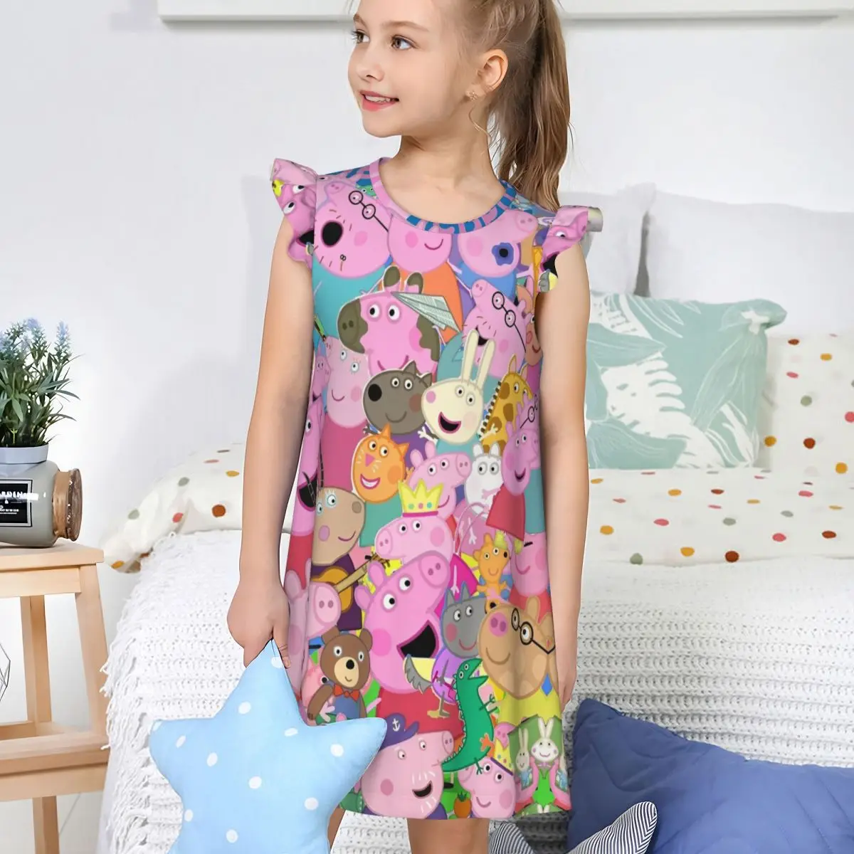 Girl's Peppa Pig Nightgowns Cute Night Dress Sleepwear Pajamas Nightie for Little Girls