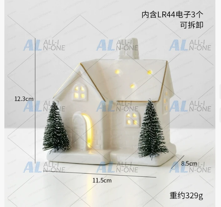 Christmas Tree House Creative Ceramic Ornaments Luminous Snow House Snow House Scene Arrangement Tabletop Small Ornaments