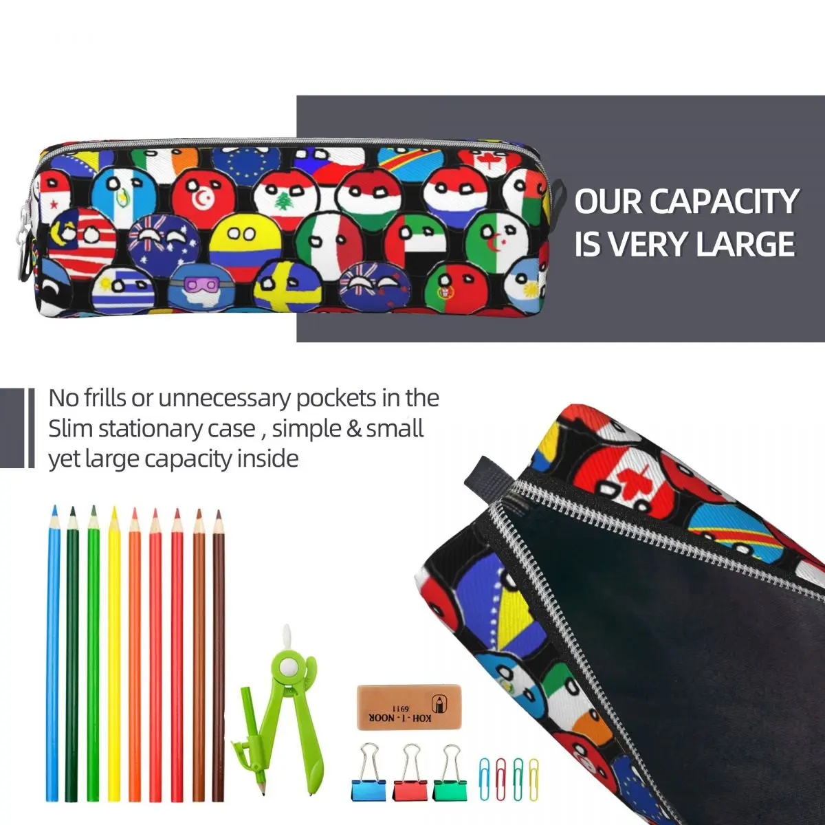 Imagem -06 - Estojo de Lápis Countryball Cartoon para Estudantes Bolsa Criativa Grande Capacidade Países Terra Fofo Material Escolar