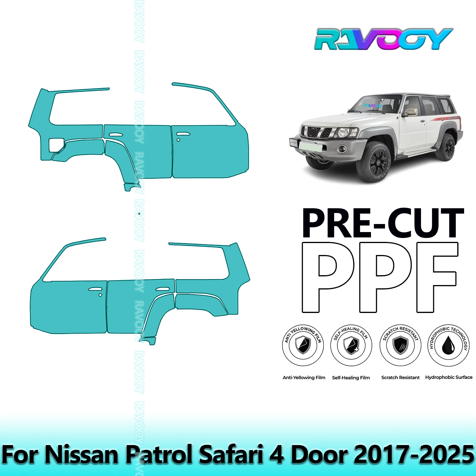 

For Nissan Patrol Safari 4 Door 2017-2025 8.5mil Clear Matte Pre-Cut PPF Door & A/B Pillar Kit TPU Paint Protection Film Set