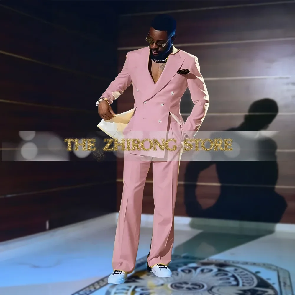 

Fashion Style Men's Suit Pink Double-breasted Jacket Pants 2pcs Custom Set for Daily Wear Wedding Party Tuxedo