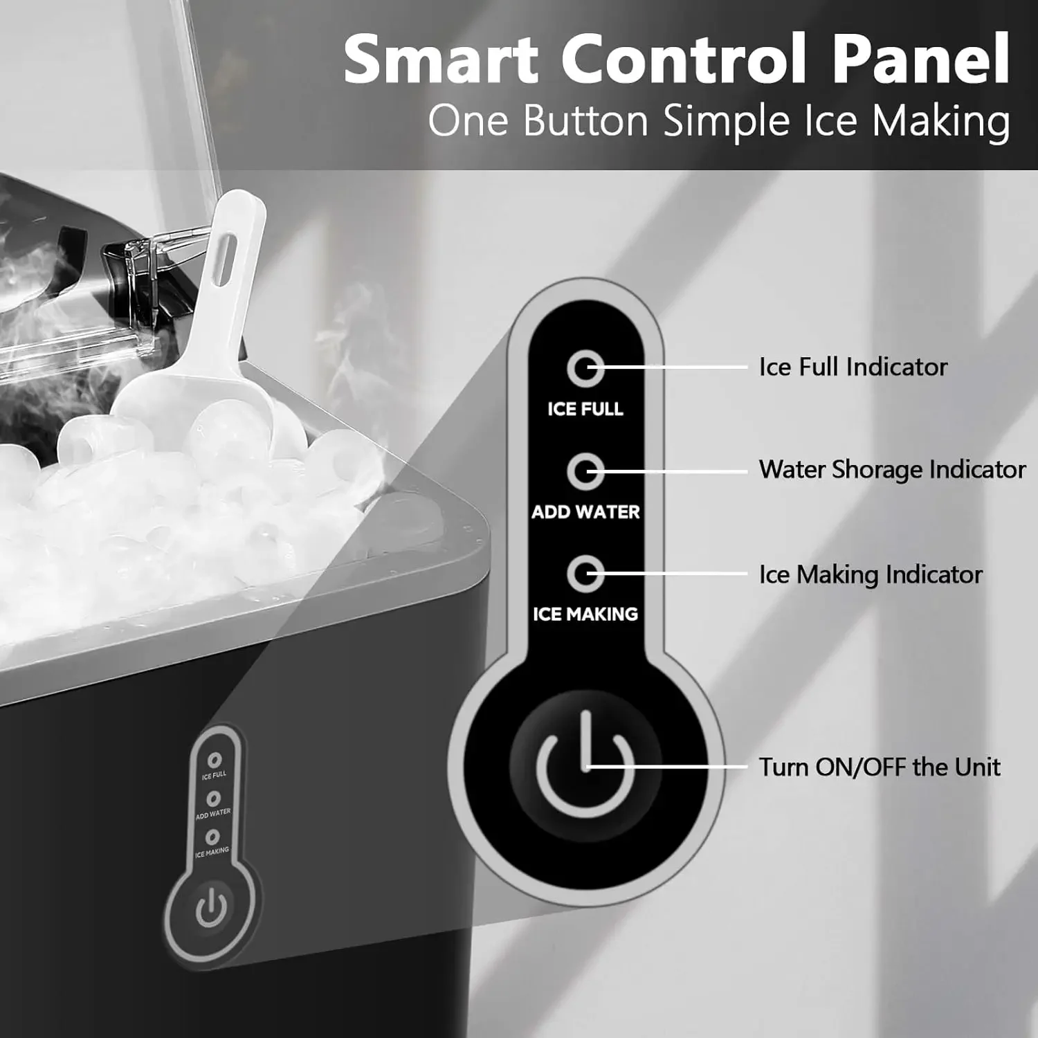 Efficient Countertop Ice Maker, Produces 9 Thick- Shaped Ice Cubes in Just 6-9 Minutes, Capable of Making 26.5 Lbs of Ice in 24