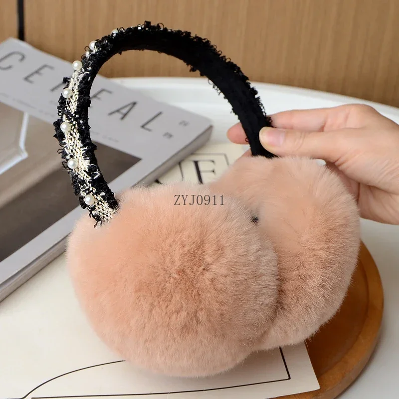 天然 100% レックスウサギの毛皮のイヤーマフ女性の秋と冬暖かいイヤーマフ冬のアクセサリー女性のための